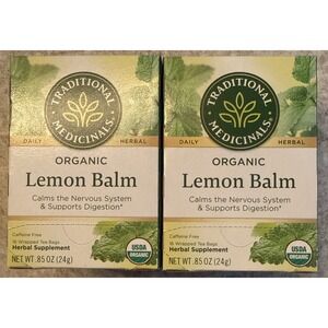 2 Boxes Organic Lemon Balm Caffeine Free 16 Wrapped Tea Bags Ea 0.85 oz